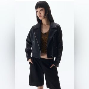 H&M Black Leather Jacket for Women‎ Size SMALL NWT